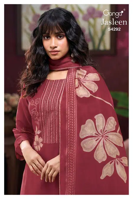 Jasleen 4292 By Ganga Russian Silk Designer Salwar Suits Wholesalers In Surat